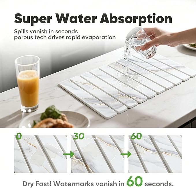 Stone Drying Mat for Kitchen Counter, Quick Diatomaceous Earth Mats for Dishes - Image 3