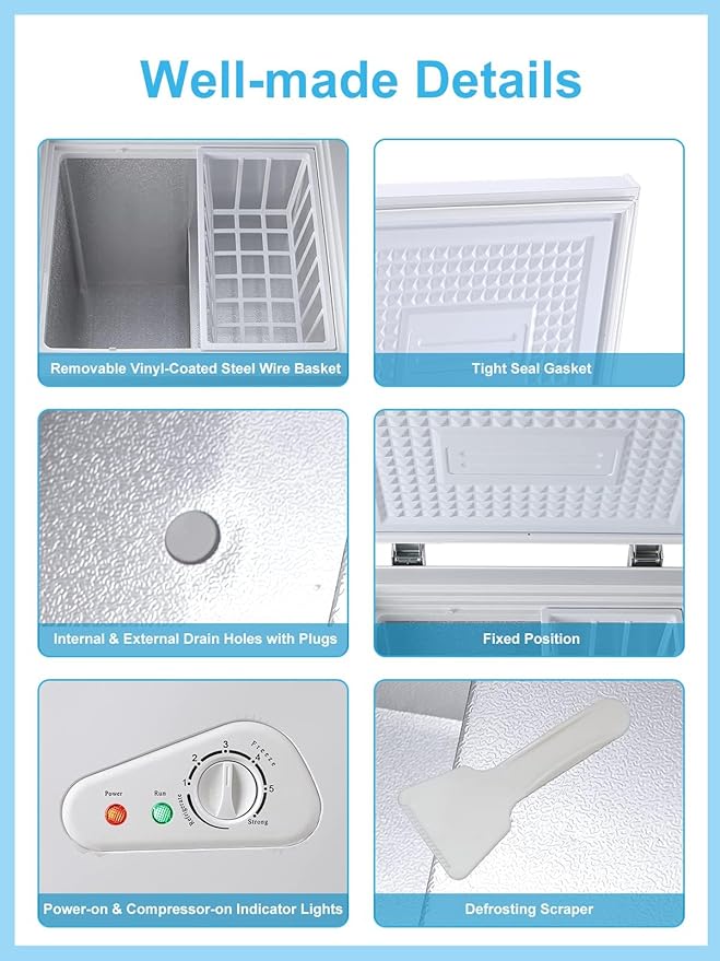 Chest Freezer 3.5 Cu.Ft Mini 7 Gears Temperature Control Compact Deep Freezer with Top Open Door and Removable Storage Basket White