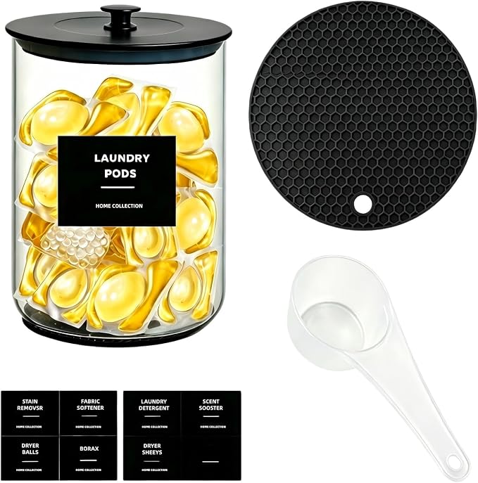 1 Gallon Glass Laundry Detergent Dispenser, Laundry Room Organization-Black by Unknown