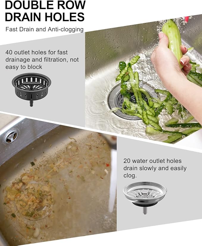 BOTEMY B9171 Black Kitchen Sink Drain Kit 3 1/2 Strainer With Stainless Steel Stopper Assembly Basket Fit Standard Drain Hole