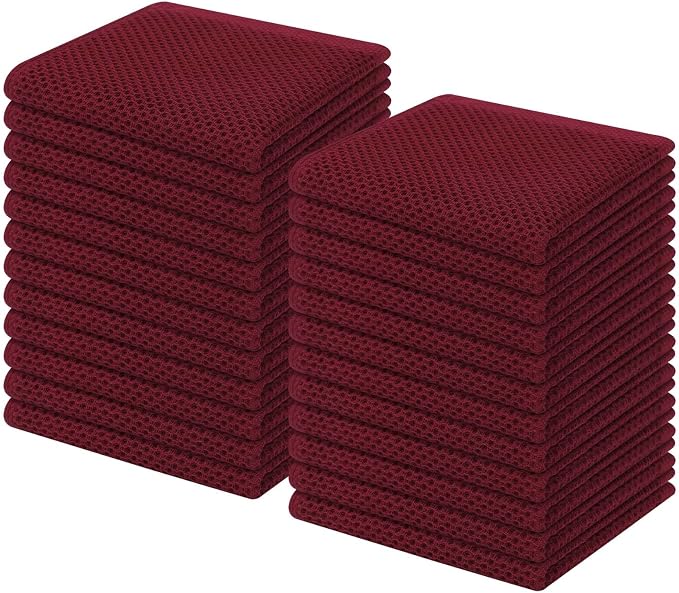 Homaxy 100% Cotton Waffle Weave Kitchen Dish Cloths 24-Pack, Burgundy | 12 x 12 by Homaxy