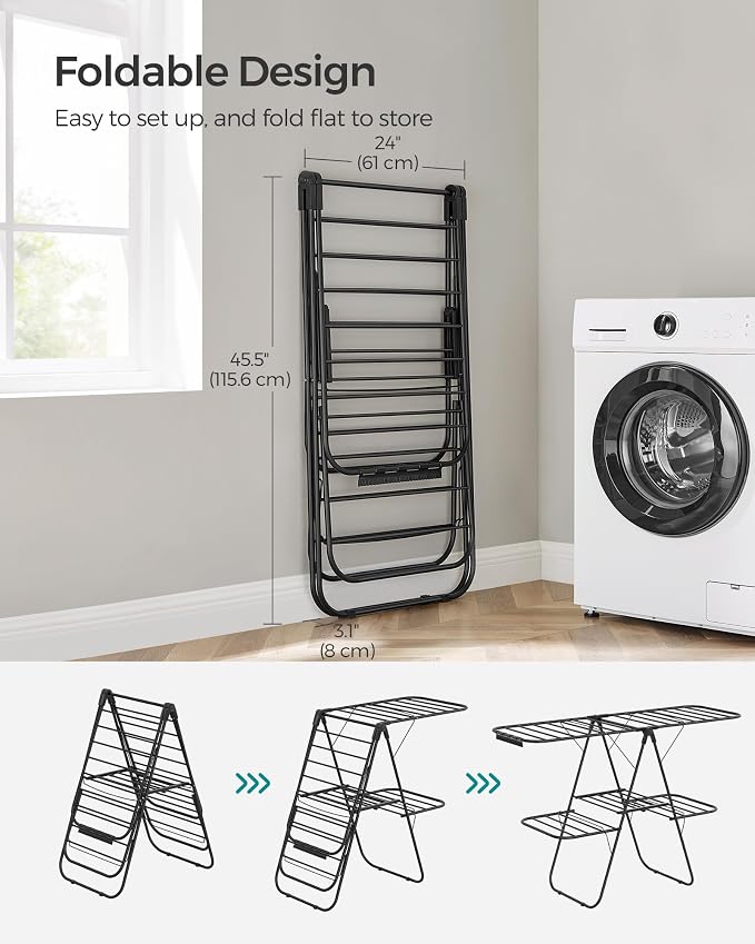 SONGMICS Clothes Drying Rack, Foldable 2-Level Laundry Drying Rack | - Image 7