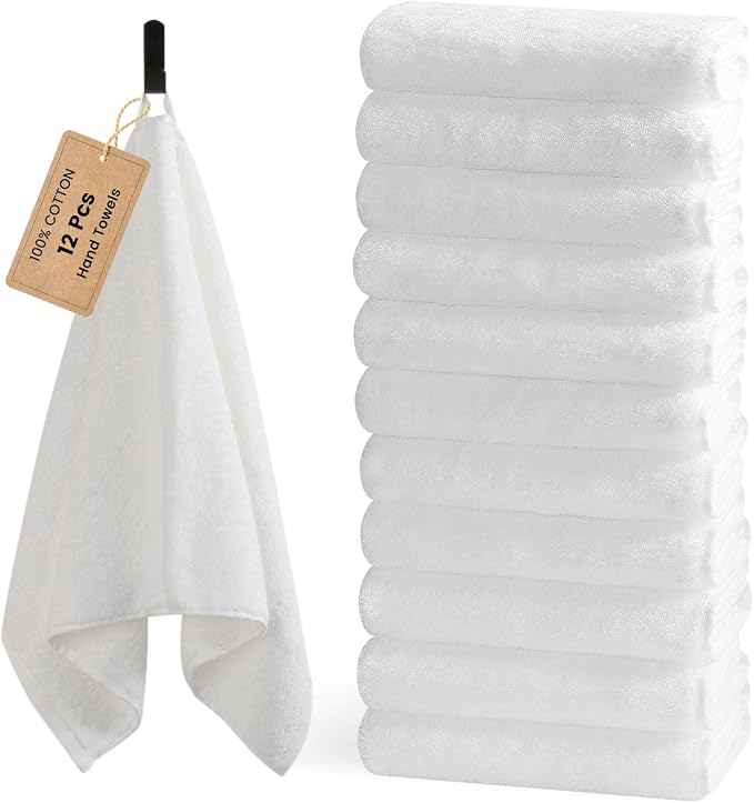 12-Pack White Cotton Hand Towels by SEMAXE