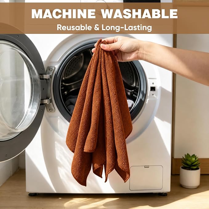 TEAWOO 10 PCS Brown Microfiber Cleaning Cloths, Car Towels, Kitchen Towels - Image 6