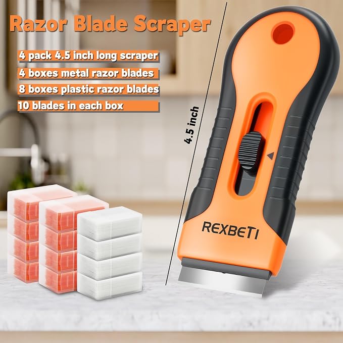 REXBETI Razor Blade Scraper Tool, 4 Pack Windows, Glass Stovetop Scraper | 4 - Image 4
