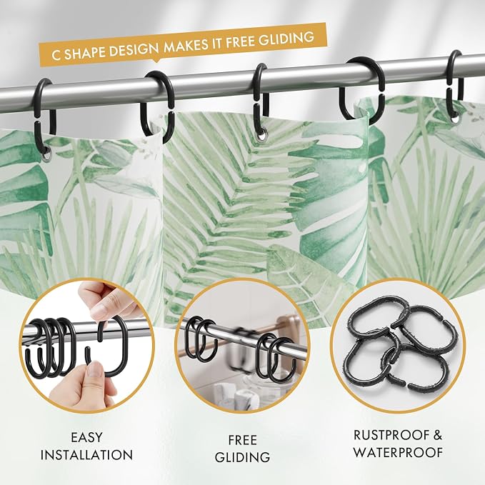 Amazer Black Shower Curtain Hooks Rings, Plastic Shower Curtain Hooks - Image 2