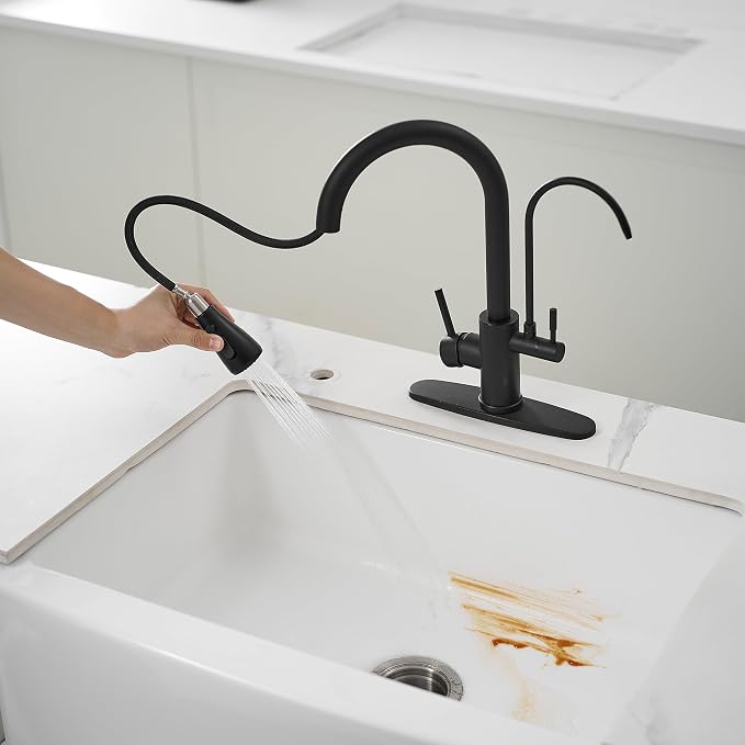 Black Kitchen Faucets with Water Filter and Pull Down Sprayer, Kitchen Sink - Image 6
