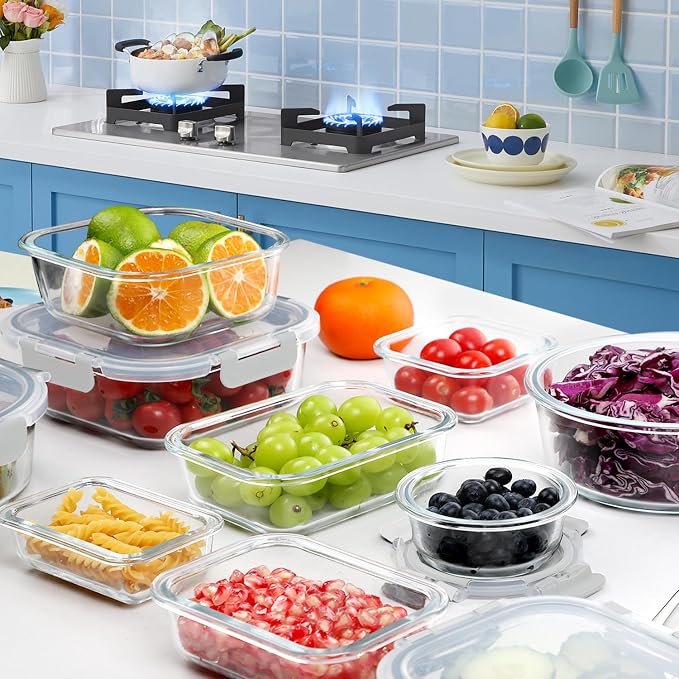 VERONES 30 Pieces Glass Food Storage Containers Set - Image 7