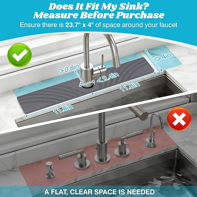 SpaceHacks Stone Faucet Mat for Kitchen Sink 23.7x4 in, Dark Gray | Fast Drying - Image 2