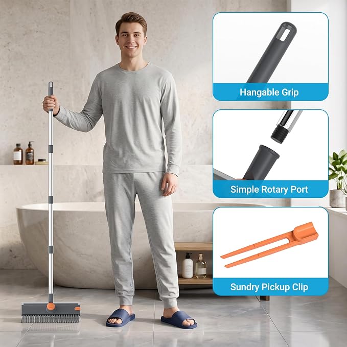 Pool Scrub Brush with 52" Pole, 3 in 1 Pool Cleaning Brush with Squeegee - Image 5