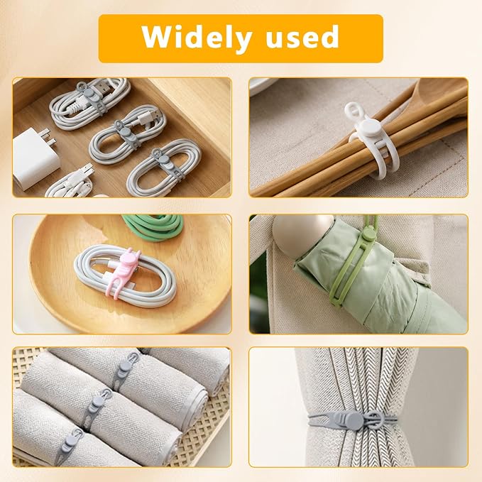 10 Pcs Silicone Cable Ties, Reusable Cord Organizer. | High Elasticity Cable - Image 7