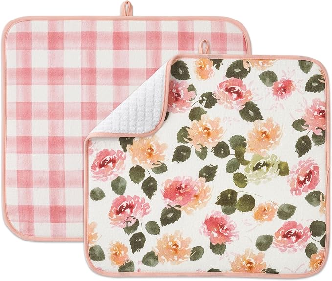 FRESHMINT Dish Drying Mats 2 Pack, Cottage Floral | Quick Dry, Ultra Absorbent by FRESHMINT