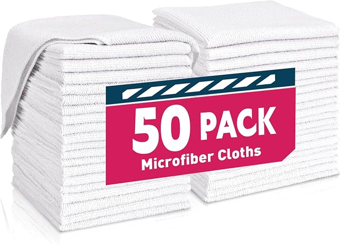 TEAWOO White Microfiber Towels- 50 Pack, Microfiber Cleaning Cloths Bulk | by TEAWOO