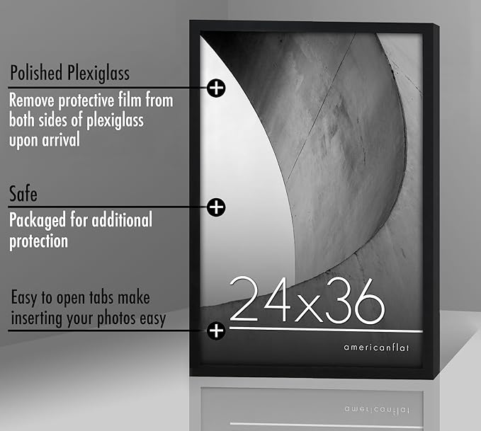 Americanflat 24x36 Poster Frame with Polished Plexiglass - Streamline Collection - Thin Border Picture Frame for Wall Display - Hanging Hardware Included - Black