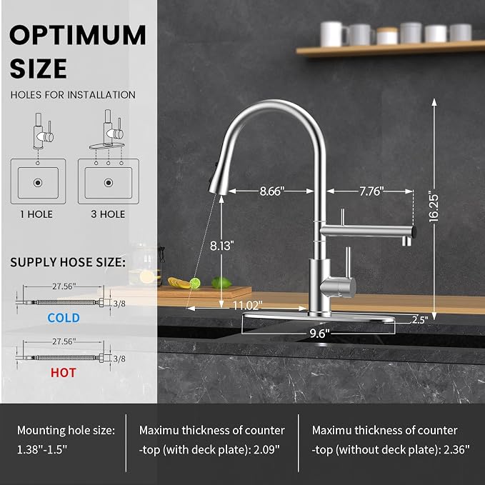 FEELSO Filter Water Kitchen Faucets, Pull Down Sprayer, Brushed Nickel | - Image 6