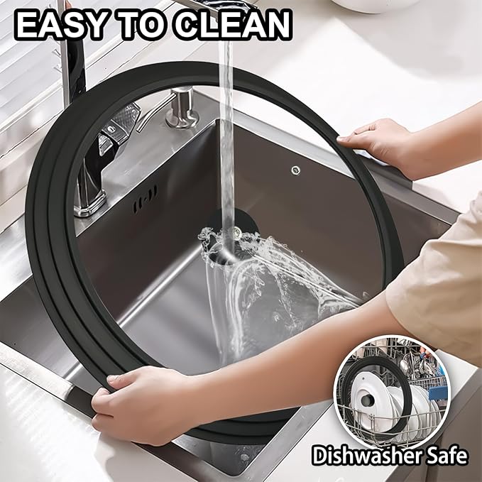 15 Inch Universal Pan Lid, Heat Resistant Frying Pan Lid, Silicone & Tempered Glass Lid for 13-15 Inch Pots and Pans