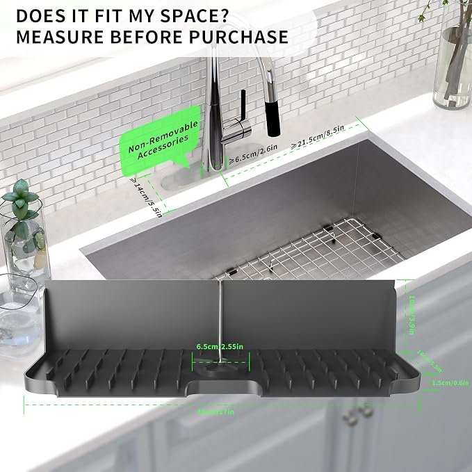 17” x 5.5” Silicone Faucet Handle Drip Catcher Tray Mat, Silicone Faucet Mat - Image 2