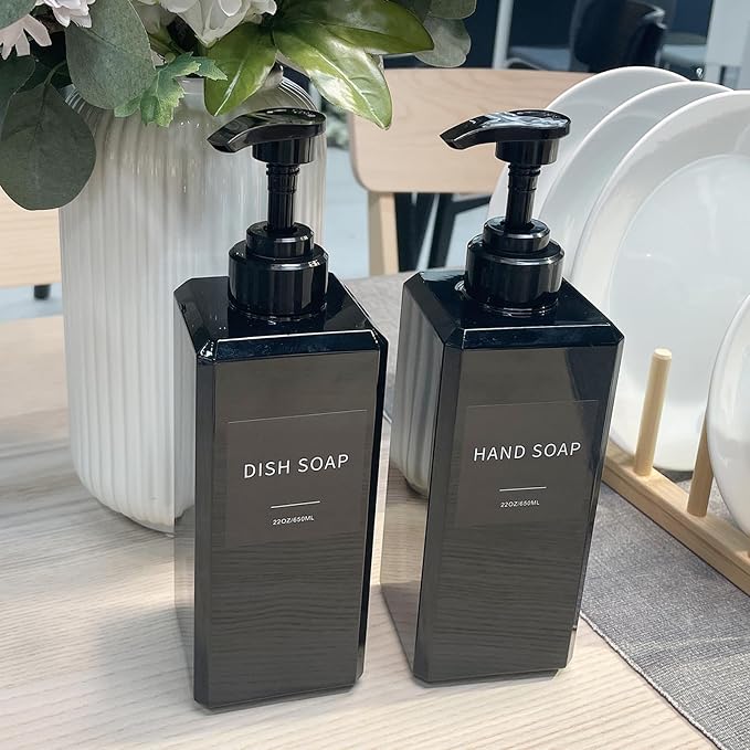 Black Soap Dispenser with Waterproof Labels, Thickened Plastic Hand Soap - Image 5