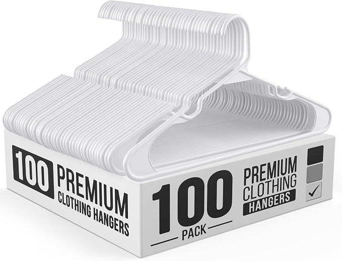 100 Pack Adult Plastic Hanger for Shirt Pants Coats Dresses Skirts Suits Jackets by OurModernSpace