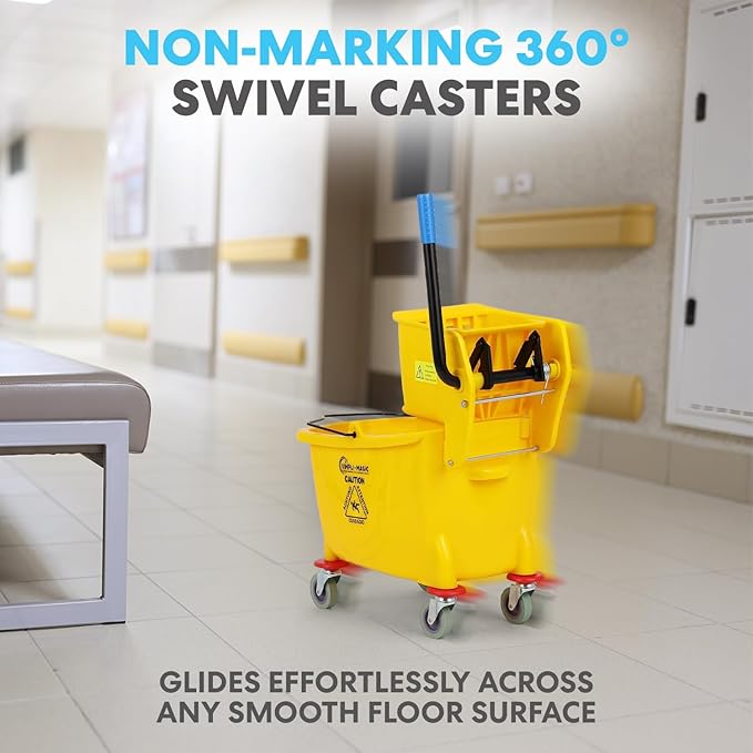 Simpli-Magic Side Press Wringer Combo Commercial Mop Bucket on Wheels, 35 Quart - Image 4