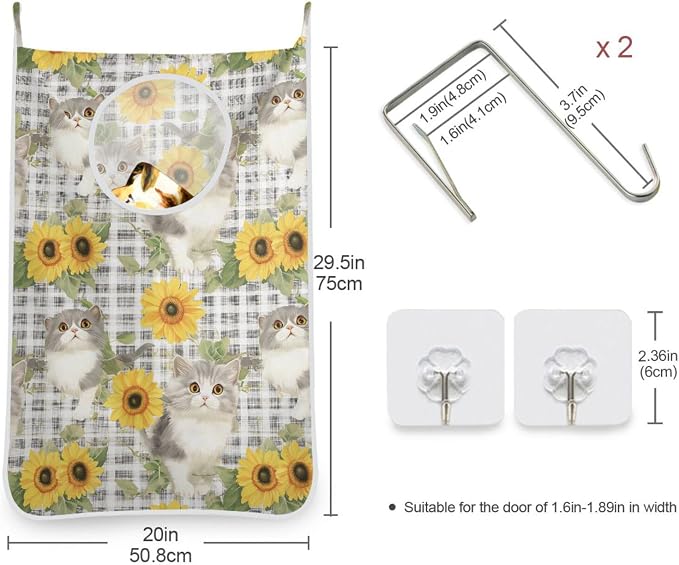Hanging Laundry Hamper with Stainless Steel Hooks, Oxford Fabric Printing Door - Image 3