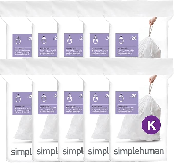 simplehuman Code K 200 Count Custom Fit Liners, Drawstring Kitchen Trash Bags by Unknown