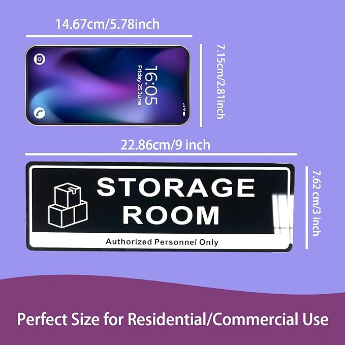 Door Sign,RAMIEYOO Acrylic Authorized Personnel Only Signs for Door,Black and White - 9"x 3" (Storage Room)