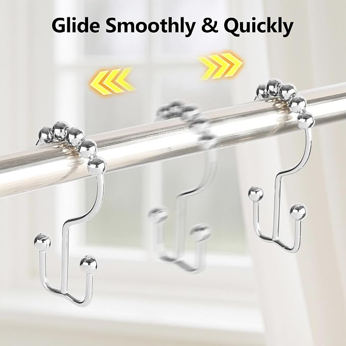 Resze 12PCS Shower Curtain Hooks, Metal Double Shower Curtain Rings - Image 8