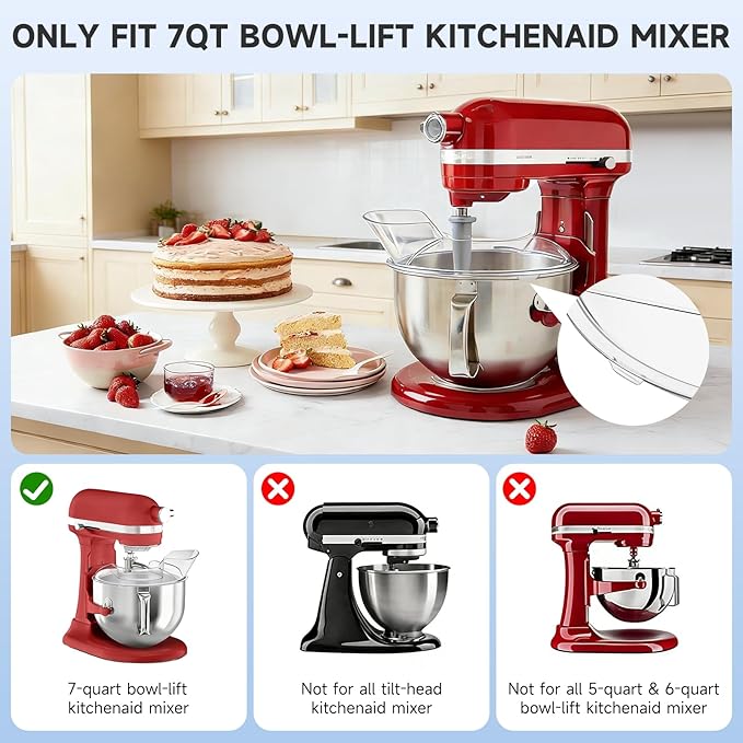 Pouring Shield for Kitchenaid Mixer, Splash Guard for Kitchenaid Bowl-Lift Stand Mixers 7 Quart, Stand Mixer Pouring Shield for Kitchenaid Stainless Steel Bowls