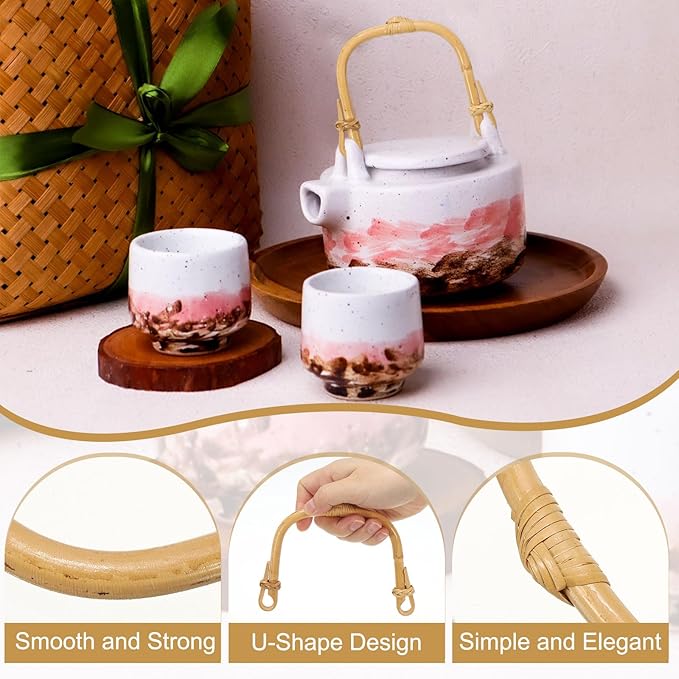 uxcell Bamboo Teapot Handle U-Shape Handle Replacement for Span 4.3-5.1 Inch Ceramic Pottery Tea Pots Tea Kettle Accessories Supplies, Heart Knot
