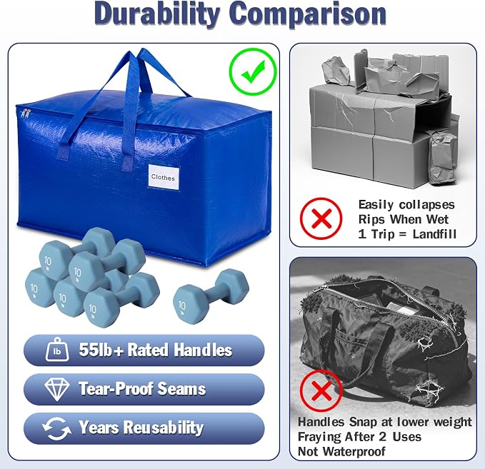 KYODOLED 8 Pack Blue Moving Bags, 24 Gal Large Storage Totes - Image 5