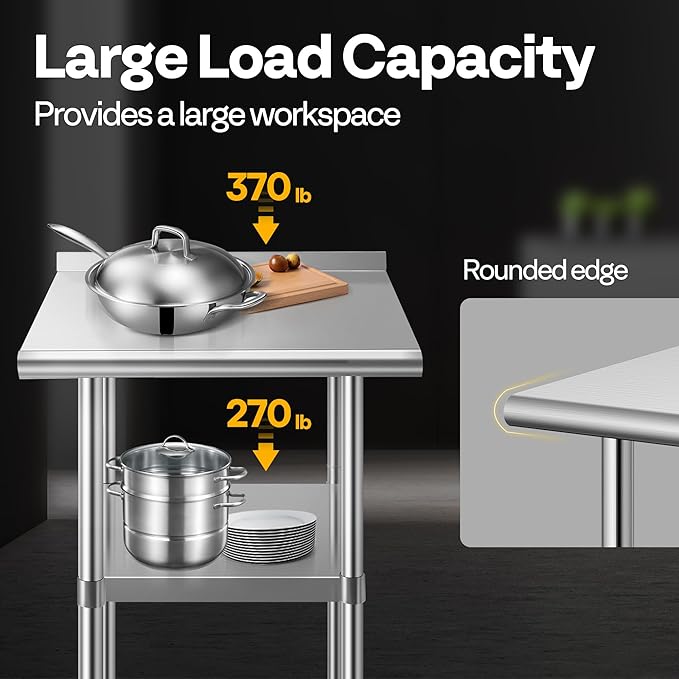 VIVOHOME 24 x 18 Inch Stainless Steel Work Table with Backsplash, Prep Commercial Table with Wheels for Restaurant, Hotel, Home and Warehouse