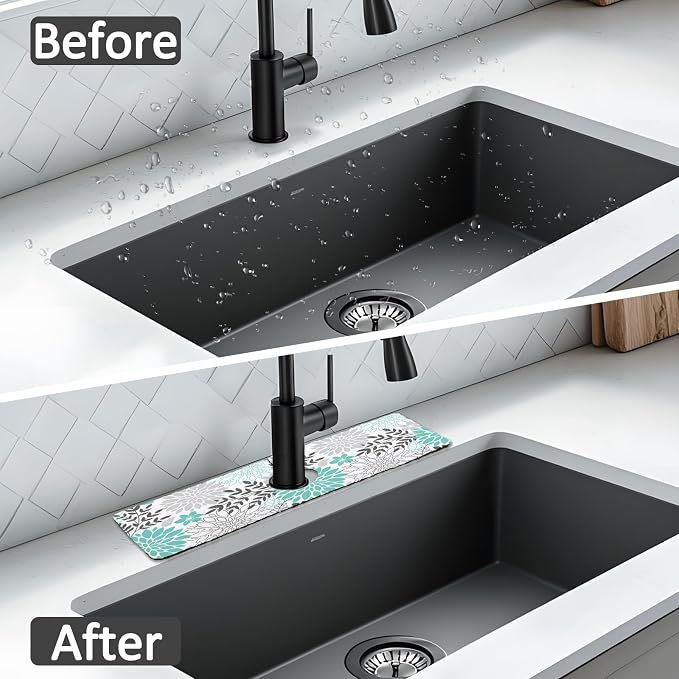 15" X 5.5" Kitchen Sink Splash Guard Faucet Mat Floral Super Absorbent Fast - Image 7