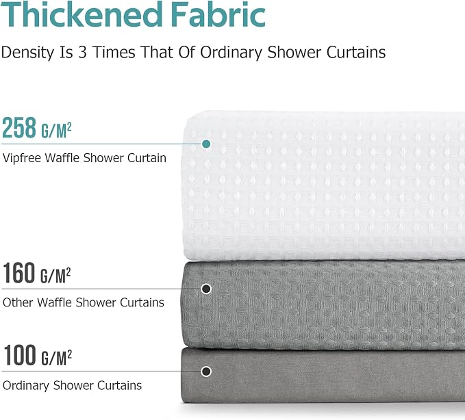 Vipfree 3 in 1 Shower Curtain Set, Waffle Shower Curtain and Liner Set - Image 4