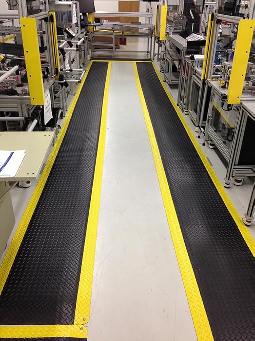 Wearwell 495.1516x3x12BYL Diamond-Plate Select UltraSoft Mat, 12' Length x 3' Width x 15/16" Thick, Black with Yellow