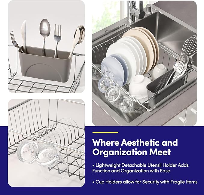 Dish Drying Rack Over the Sink Expandable to 24.5" Dish Drainer — Space-Saving - Image 3