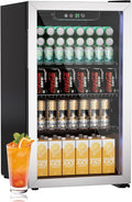 3.0 Cu.ft Beverage Refrigerator Cooler, 105 Can Mini Fridge with Glass Door, Digital Temperature Display for Soda, Beer or Wine For Office Bar with Adjustable Removable Shelves