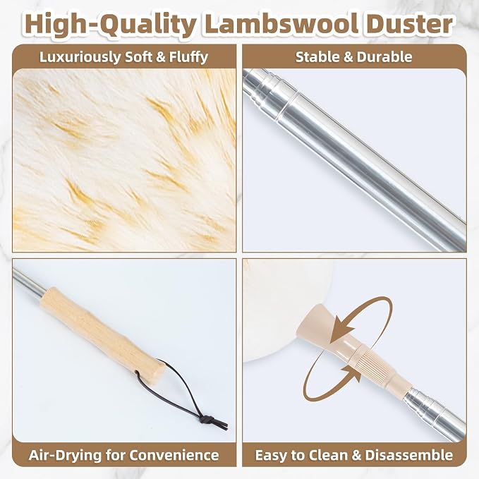 LOVECO Lambs Wool Dusters for Scratch-Free Cleaning Extendable 29-49 Inch | - Image 3