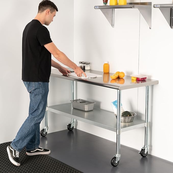 HARDURA Stainless Steel Table with Wheels 30 x 36 Inches Casters NSF Heavy Duty Commercial Prep Table with Undershelf and Galvanized Legs for Food Prep