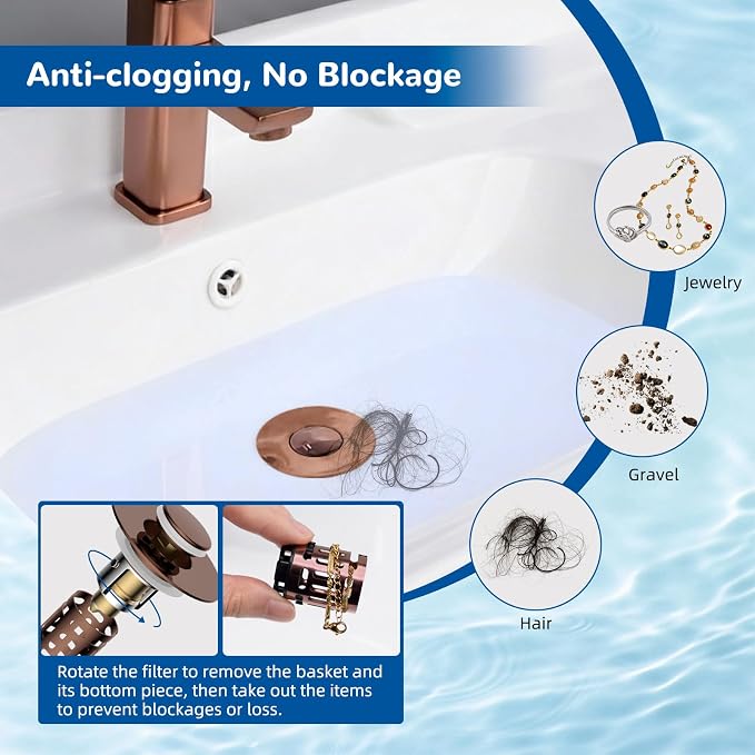 Hibbent Upgraded 3 in 1 Bathroom Sink Drain Strainer, Pop Up Stopper | - Image 2