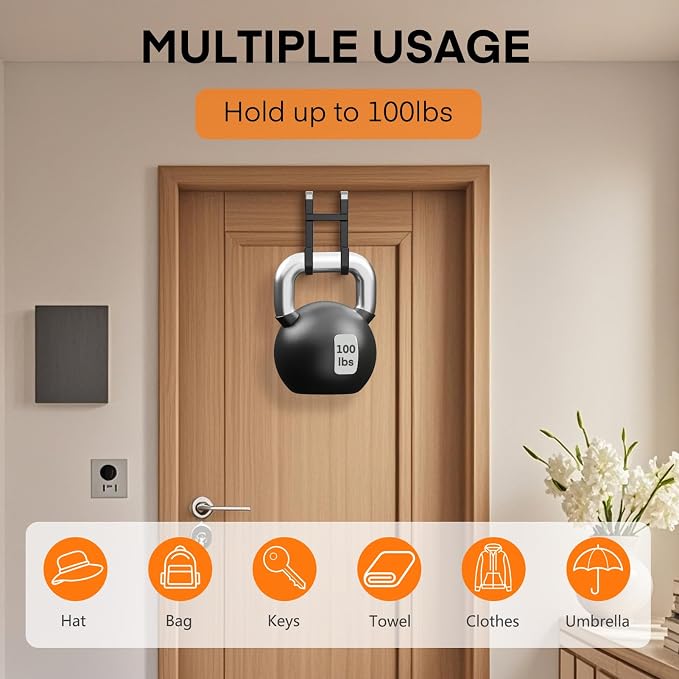 FYY Over the Door Hooks, Double-Hanger 4 Pack, Fits Doors 1 3/8" Black | Heavy - Image 4