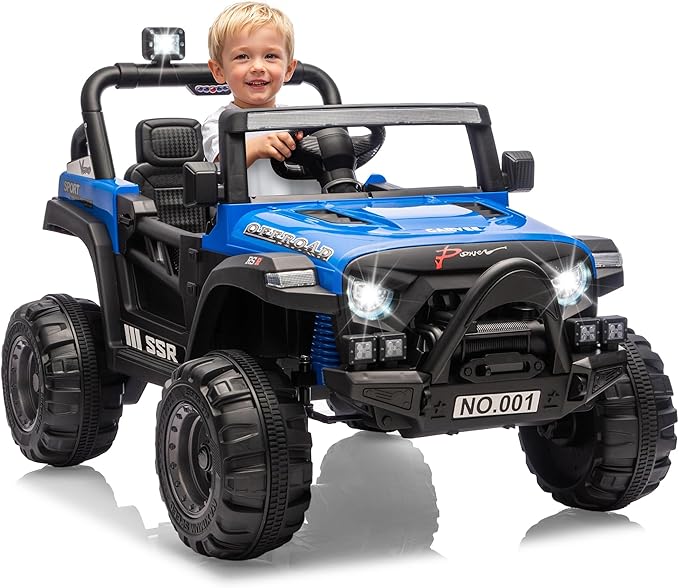 12V Kids Ride on Car, Electric Ride on Truck w/Parent Remote, Spring Suspension, Bluetooth Music, LED Light, 4.1Mph Max Speed, 3 Speeds, Battery Powered Vehicles for Kids Toddler Age 3-8, Blue