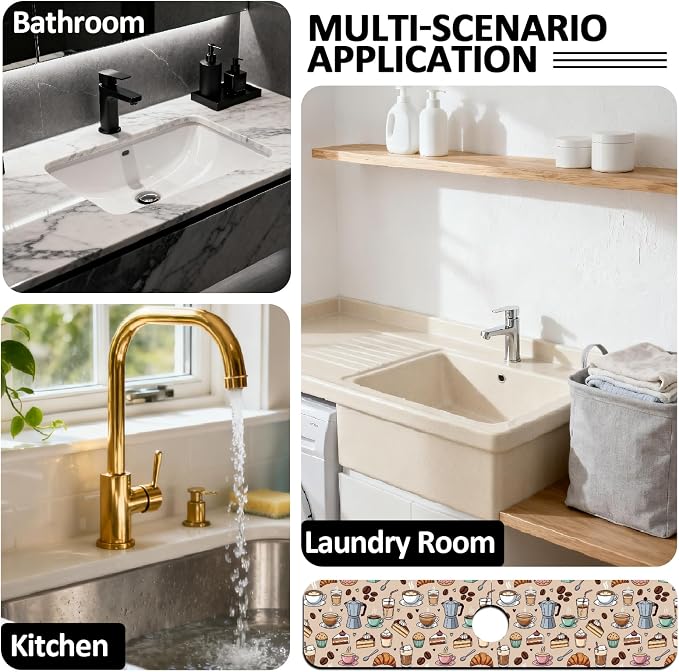 2 Pcs Kitchen Sink Splash Guard Faucet Mat Vintage Flowers Faucet Mats - Image 7