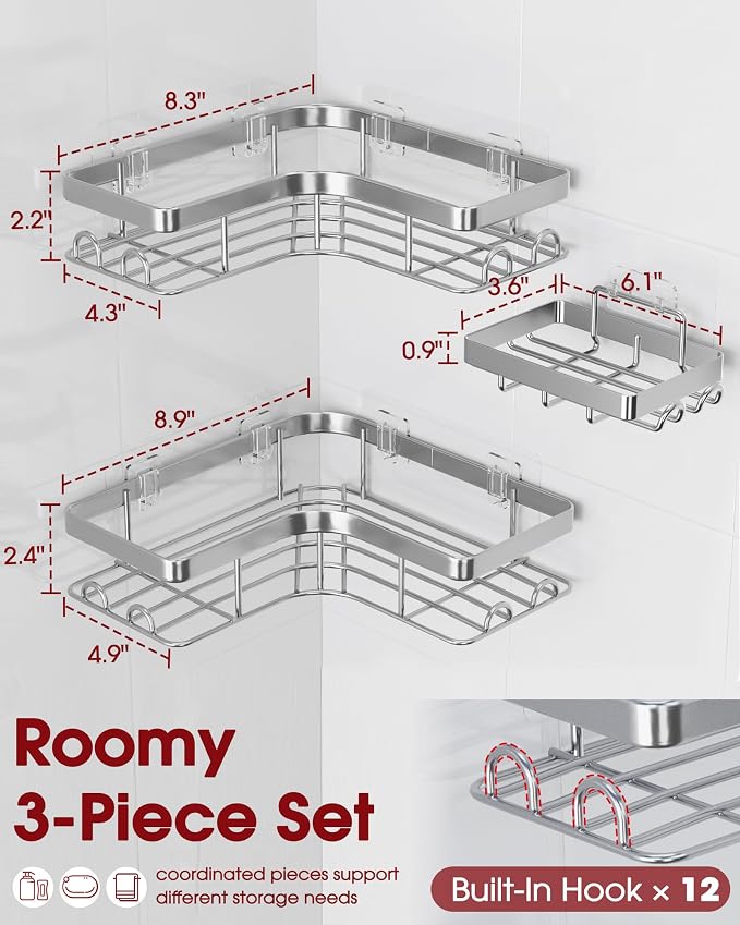 Sakugi Corner Shower Caddy, Soap Holder & Hooks - Image 2