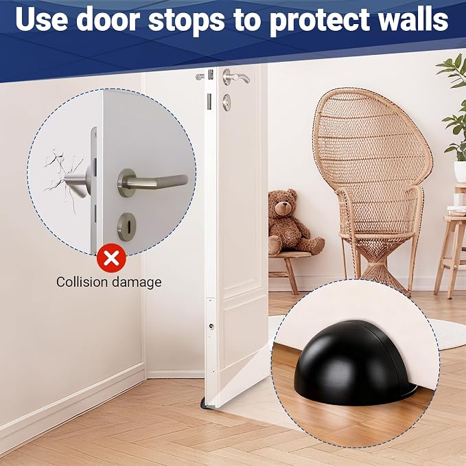 Self Adhesive Door Stoppers, Stainless Steel No Drill Rubber Floor Door Stop - Image 3