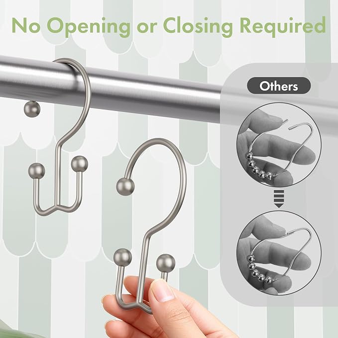 Amazer Matte Nickel Shower Curtain Hooks, Rust-Resistant Metal Shower Hooks - Image 5