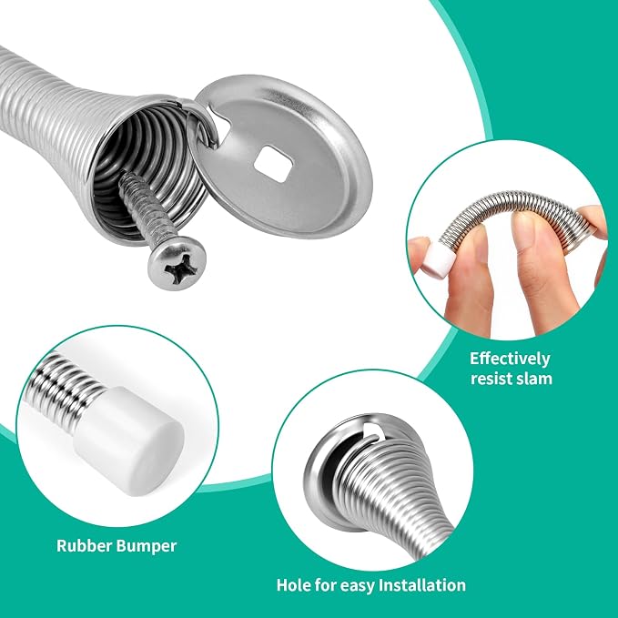 12 Pack Spring Door Stops, 3-1/4" Heavy Duty Wall Mount Door Stoppers, Flexible - Image 4