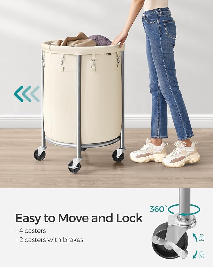 SONGMICS Laundry Basket with Wheels, 29 Gal., Steel Frame, Removable Bag - Image 4