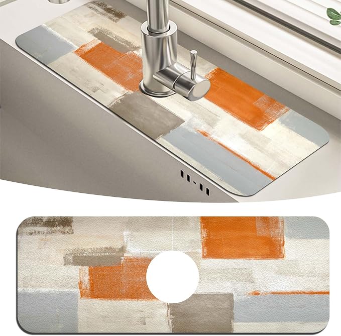 MCALK Orange Kitchen Sink Faucet Mat Splash Guard, Absorbent Quick-Dry Kitchen by MCALK