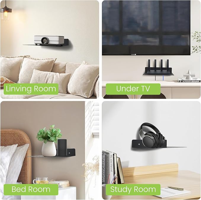 Steel Floating Shelves for Wall,Small Wall Shelf，Suitable for Bedroom, Living Room, Bathroom, Kitchen, Office (Black, 11.81x8.46 in)